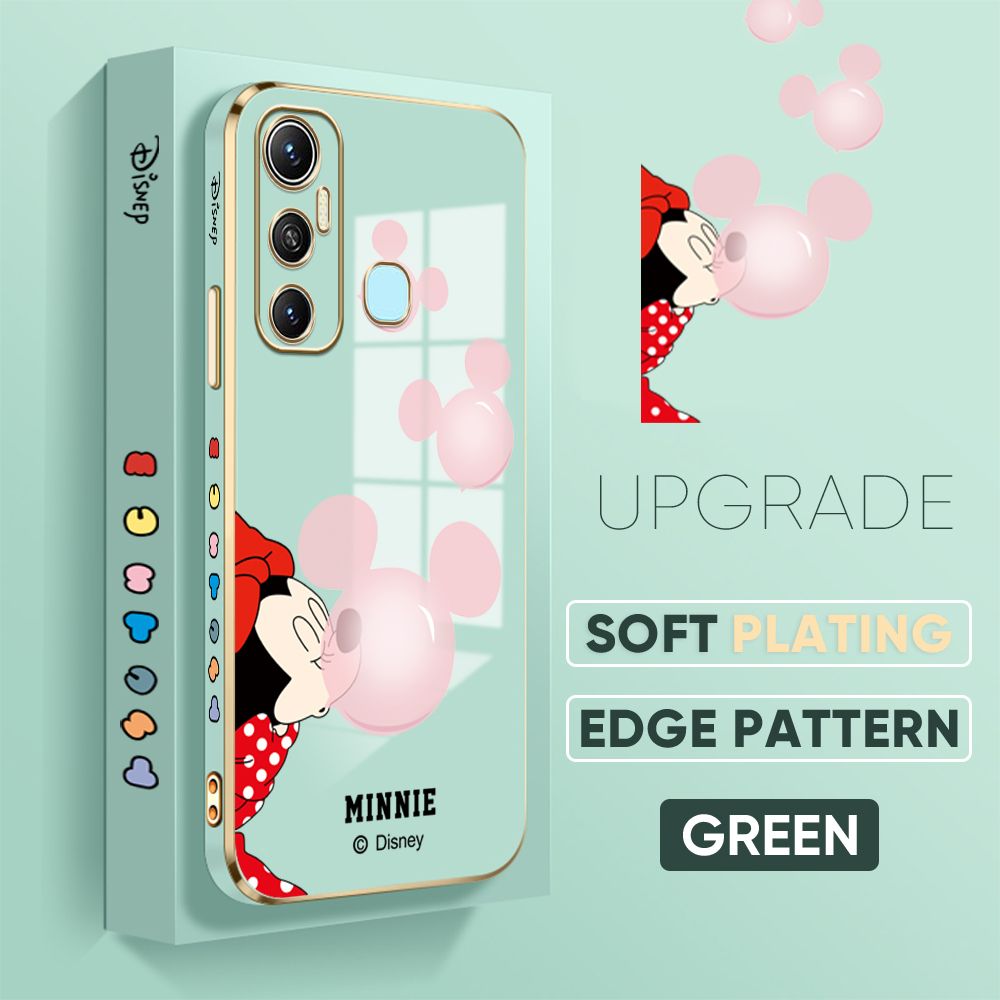 Jizetin (Free Lanyard) Infinix Hot 11 Back Cover Bubble Mouse Luxury 6D Plating Case Side Pattern Soft Silicone Square Phone Cases