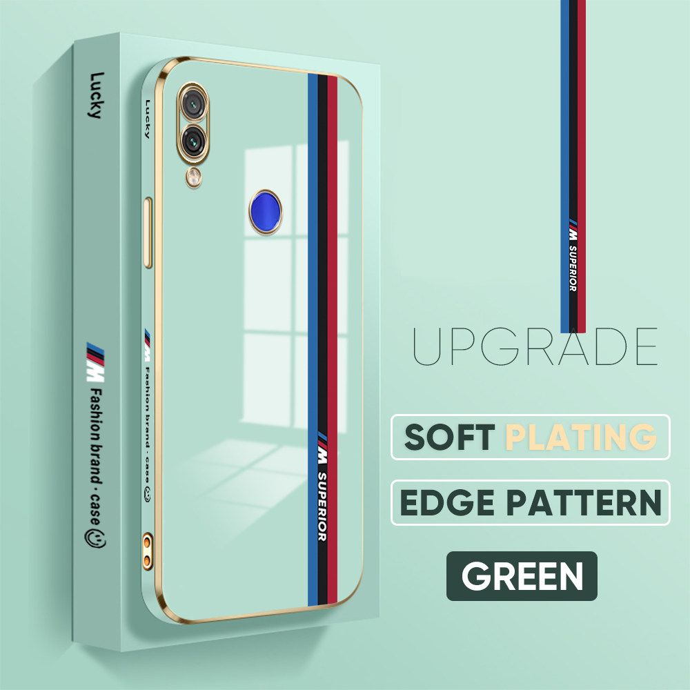TA for Redmi Note 7 Note 7 Pro Back Cover + Free Lanyard Track Sign Luxury 6D Plating Case Side Pattern Soft Silicone Square Phone Cases
