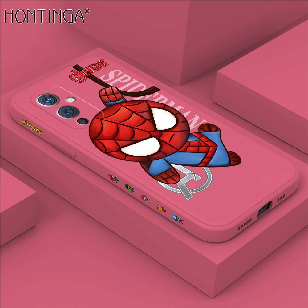 Hontinga for OnePlus 9 Case Side Design Cartoon Little Spider Back Cover Soft Square Edge Pattern Liquid Silicone Trend Phone Cases