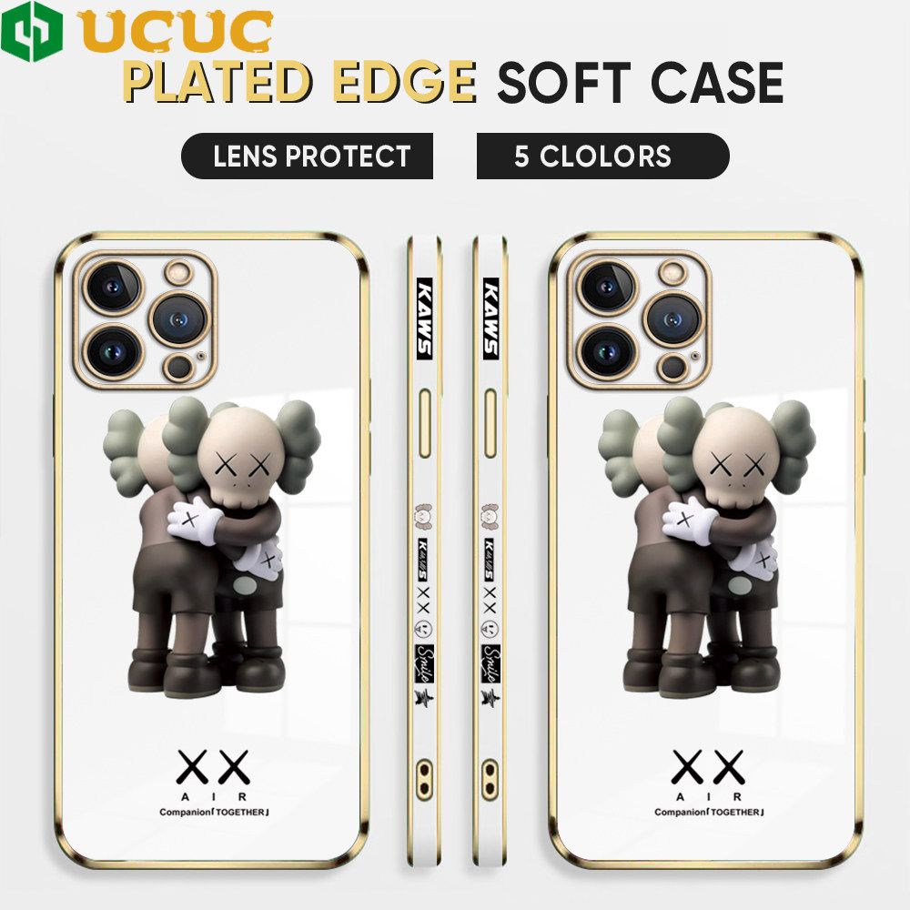 UCUC for iPhone 12 Pro Max Case Hug Little Bear Luxury 6D Plating Soft Casing Silicone Ultra Thin Phone Cover