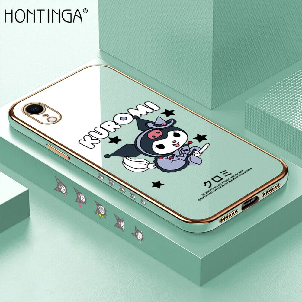 Hontinga for iPhone XR Case Luxury 6D Plating Cute Cartoon Little Witch Side Pattern Soft Back Cover Silicone Square Phone Cases
