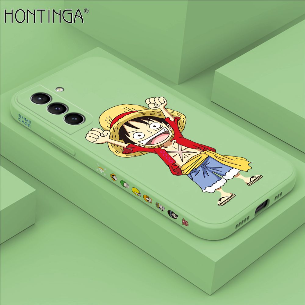 Hontinga for Samsung S21 5G Case Side Design Anime Cartoon Luffy Back Cover Soft Square Edge Pattern Liquid Silicone Trend Phone Cases