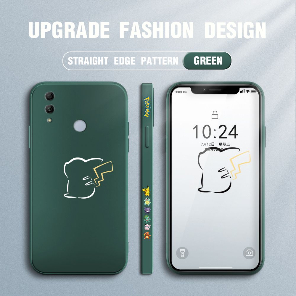 Jizetin for Honor 10 Lite Case New Pikachu Pokémon Design Side Design Phone Case Square Edge Pattern Liquid Silicone Cases Full Cover Camera Soft Protection Case