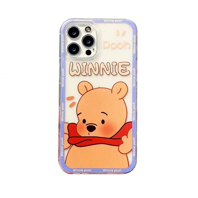 Olige Case For iPhone 14 13 12 11 Pro Max XS XsMax X XR 8Plus 7Plus 8 7 6 6s Plus Trend Cartoon Winnie Pooh Straight Edge Shockproof TPU Couple Soft Phone Cover