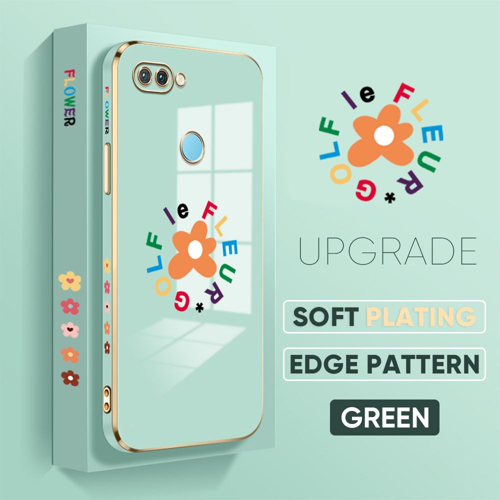 TA for OPPO F9 Realme U1 A7X F9 Pro Back Cover Little Orange Blossom Luxury 6D Plating Case Side Pattern Soft Silicone Square Phone Case