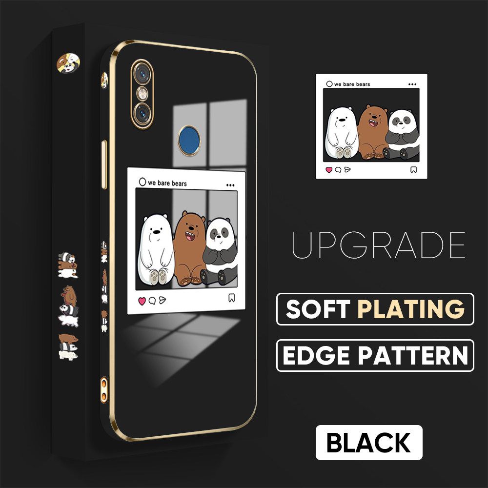 TA for Xiaomi 8 Back Cover + Free Lanyard Bears Group Photo Luxury 6D Plating Case Side Pattern Soft Silicone Square Phone Cases