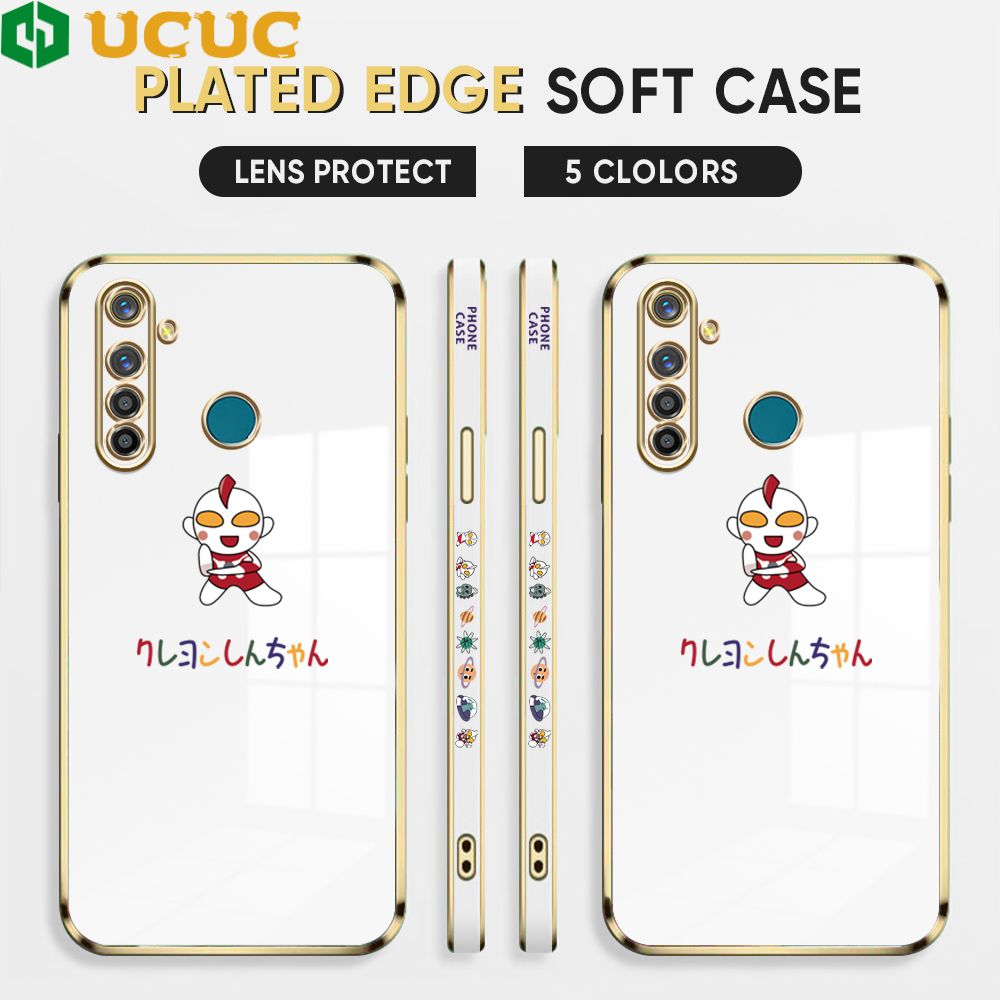 UCUC for Realme 5 Pro Back Cover + Free Lanyard Altman Luxury 6D Plating Case Side Pattern Soft Silicone Square Phone Cases