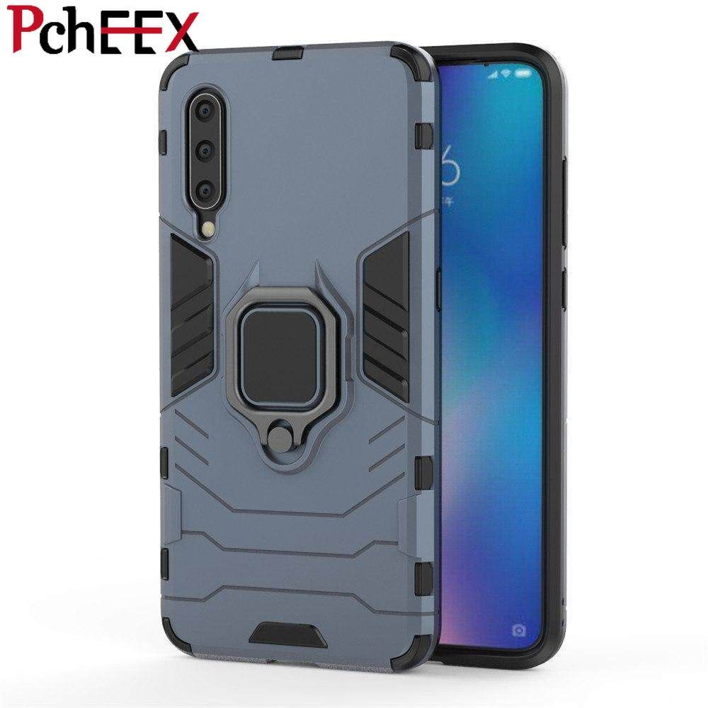 For Xiaomi Mi 9 Phone Case, Silicone TPU and Hard PC Luxury Armor Shockproof Metal Ring Holder Cover Casing