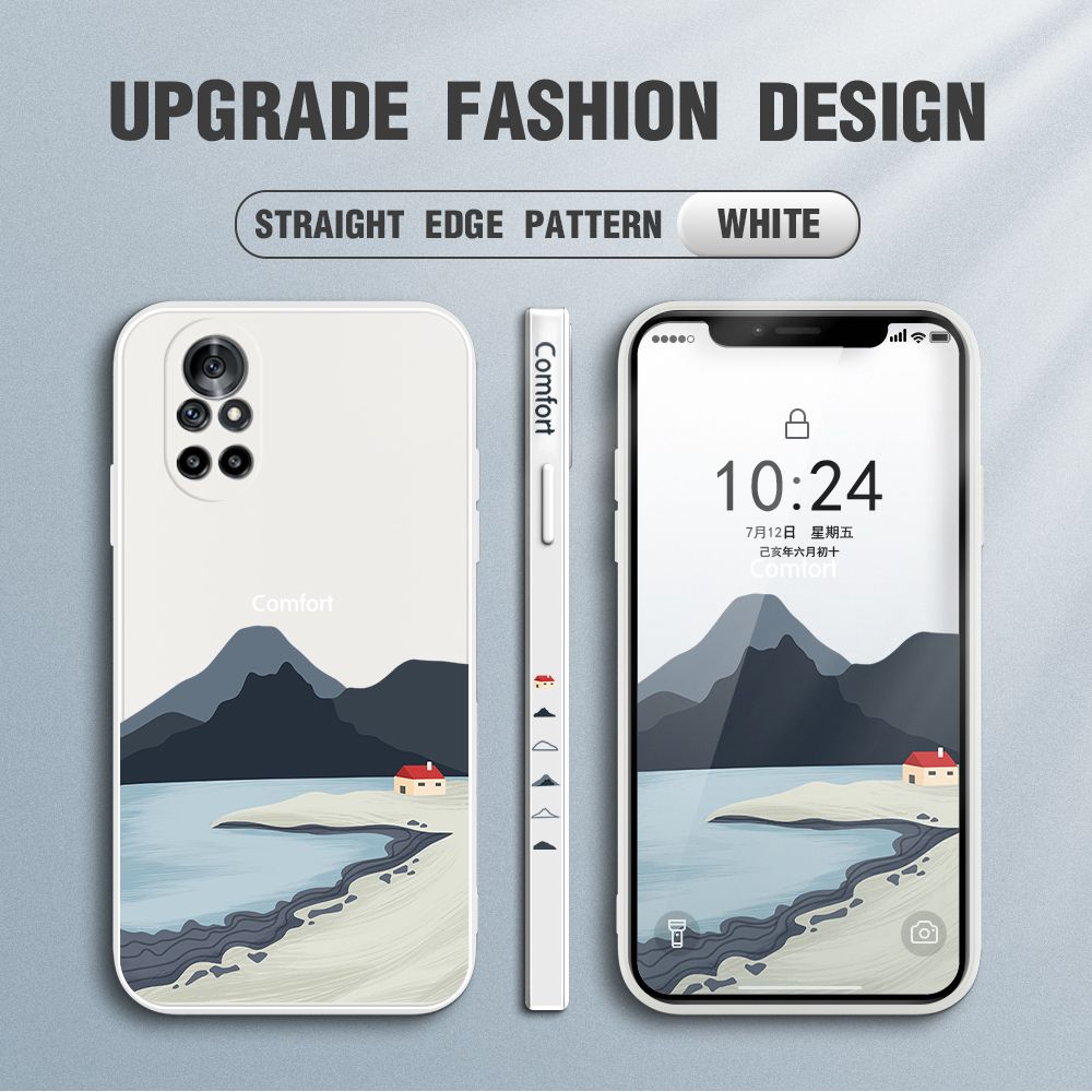 Jizetin for Huawei Nova 8 Case Mount Fuji Design Side Design Phone Case Square Edge Pattern Liquid Silicone Cases Full Cover Camera Shockproof Protective Case