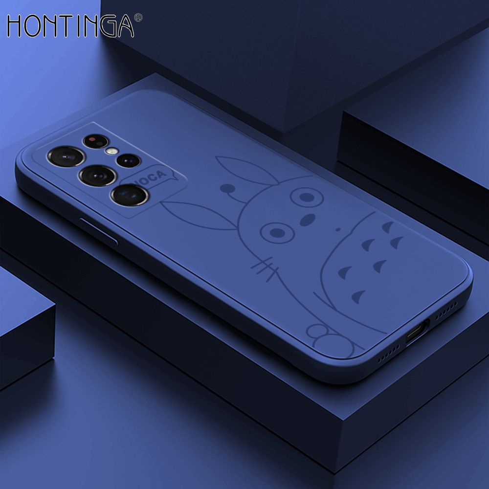 Hontinga for Samsung S21 Ultra 5G Case Cartoon Cute Totoro Pattern Back Cover Soft Square Edge Liquid Silicone Phone Cases