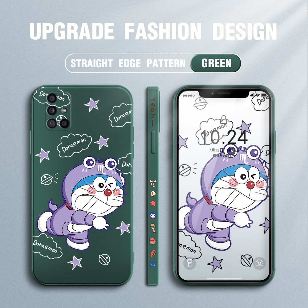 Jizetin for Samsung Galaxy A71 Case Cute Cartoon Purple Doraemon Anime Side Design Phone Case Ultra Soft Edge Pattern Liquid Silicone Phone Cases
