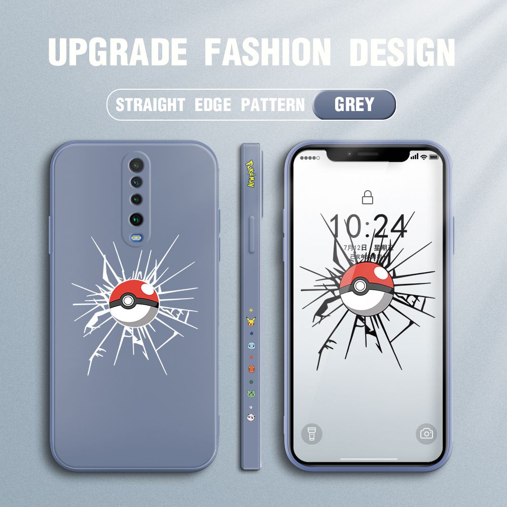 Jizetin for Xiaomi Poco X2 / Redmi K30 Case Cartoon Pokémon Pocket Monster Design Side Design Phone Case Square Edge Pattern Liquid Silicone Cases Full Cover Camera Shockproof Protective Case