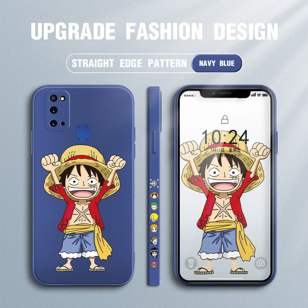 Jizetin for Samsung Galaxy M31 Case Anime One-Piece Monkey D. Luffy Anime Side Design Phone Case Square Edge Pattern Liquid Silicone Cases Full Cover Camera Shockproof Protective Case