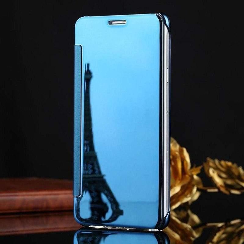 Oppo Realme X Smart Luxury Plating Clear View Mirror Leather Stand Flip Cover