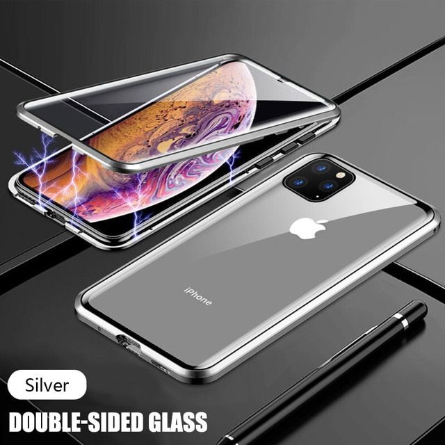 New Metal Magnetic Adsorption Case For iPhone 13 12 11 Pro Max Mini XS X XR 7 8 6 6s Plus SE 2020 360 Double-Sided Glass Cover