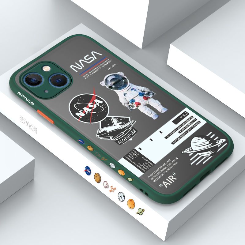ZeroQiQi for iPhone 13 Case Creative Cartoon Astronaut Side Printed Pattern Design Phone Cover Frosted Transparent Ultra Thin Protective Phone Case