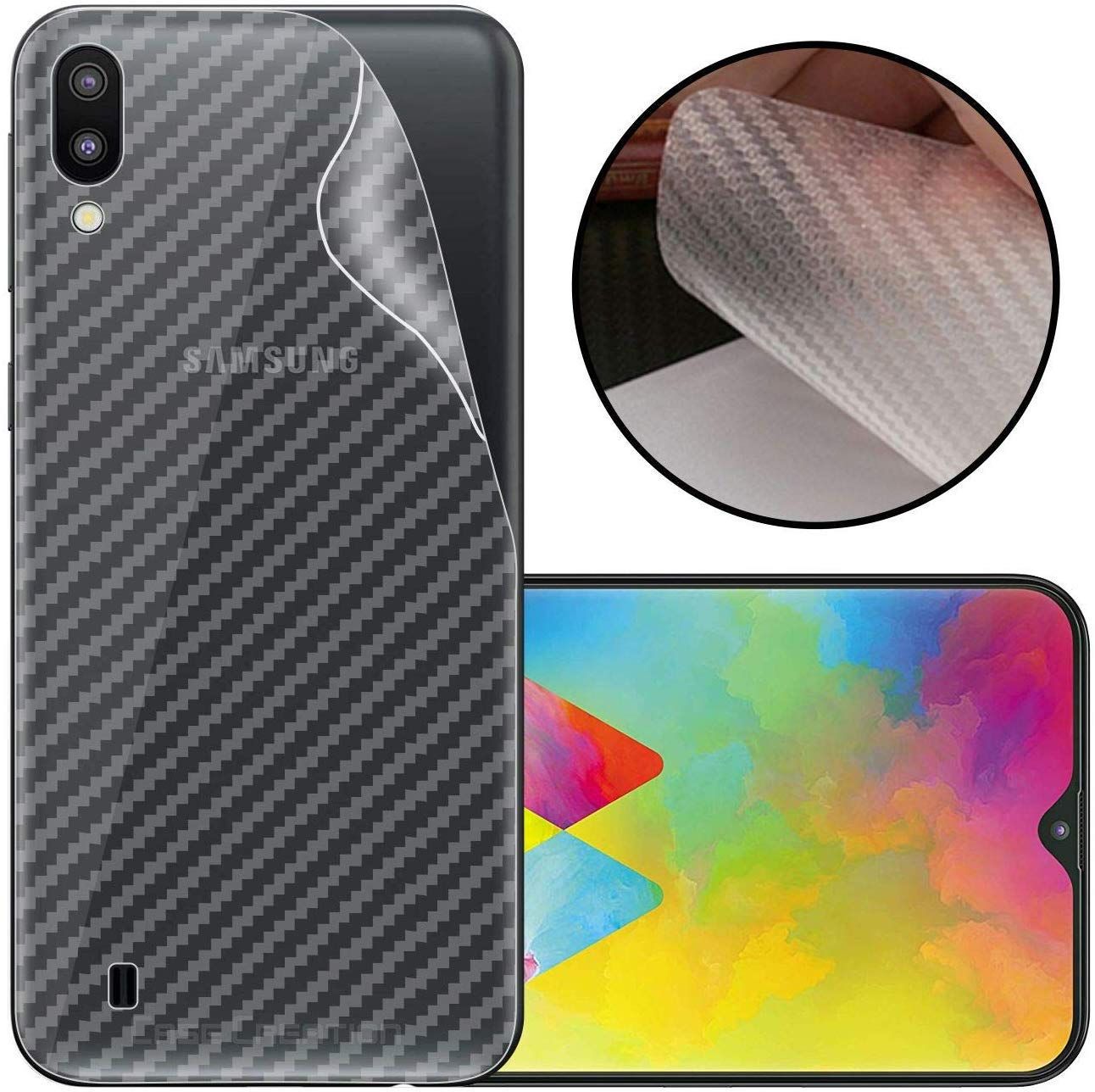 Samsung Galaxy M10 Carbon Fiber Sticker Vinyl Back Poly Skin Protector
