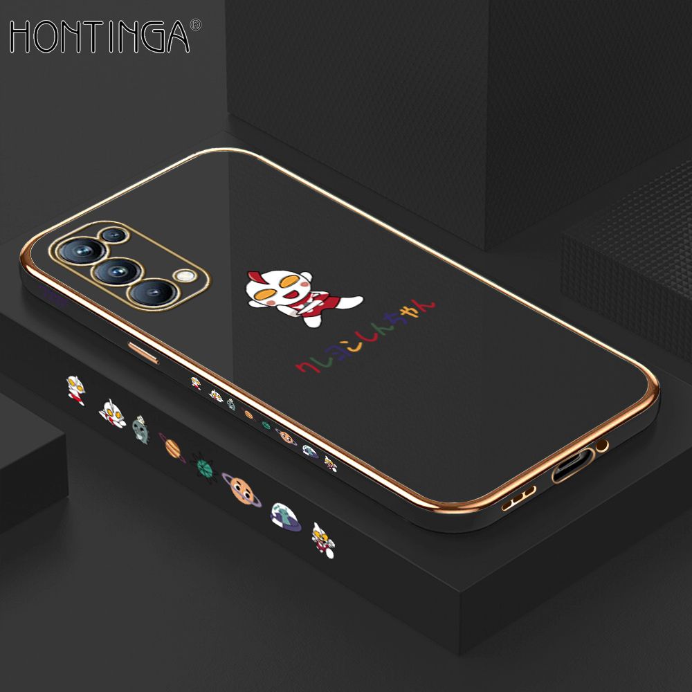 Hontinga for OPPO Reno5 Pro 5G Case Luxury 6D Plating Soft Casing Silicone Square Frame Phone Cover Shiny Bling Side Print Cartoon Childhood Memories Cases