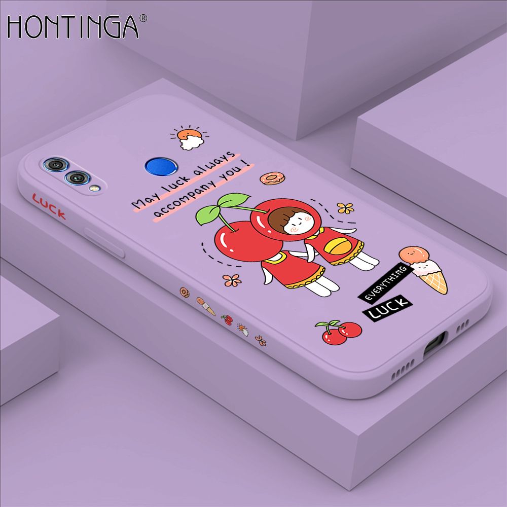 Hontinga for Honor 8X Case Side Design Cute Cherry Girl Back Cover Soft Square Edge Pattern Liquid Silicone Trend Phone Cases