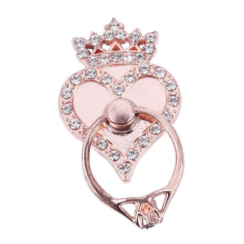 Crown Heart Car Universal Fashion Holder Stand Finger Ring Mount rose aurum