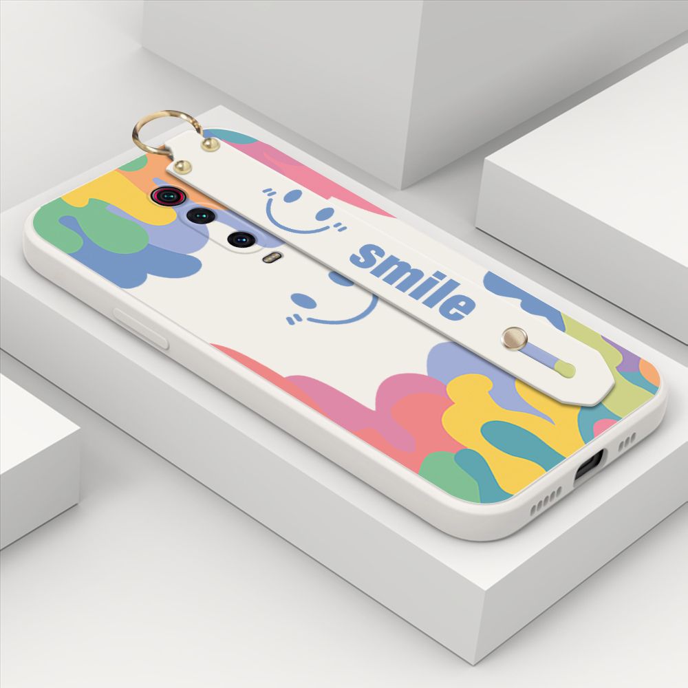 ZeroQiQi for Xiaomi Redmi K20 Wrist Strap Case Soft Candy Color Splash Ink Cover Trend Square Printed Pattern Liquid Silicone Phone Case