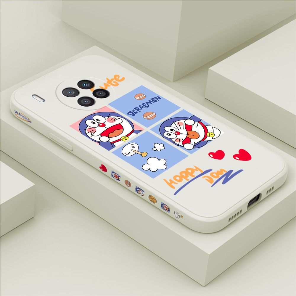 Hontinga for Huawei Nova 8I Case Side Design Cartoon Cute Cat Back Cover Soft Square Edge Pattern Liquid Silicone Trend Phone Cases
