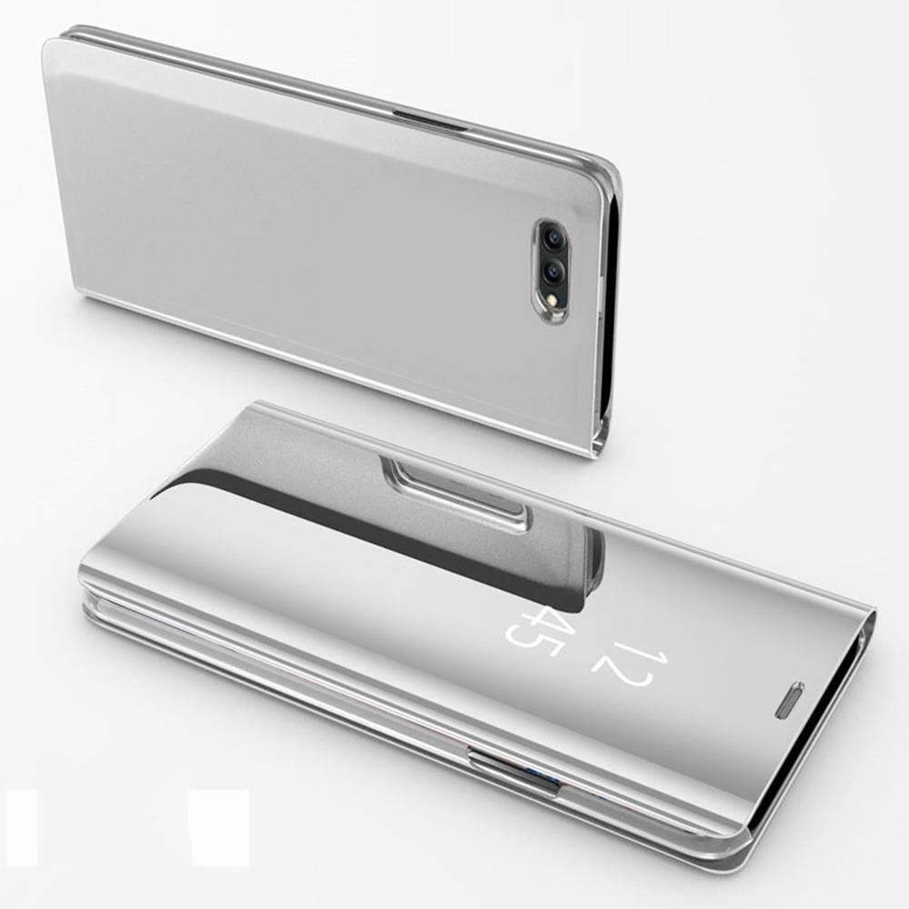 For Oppo R11 Mirror Plating Hard PC -PU Leather Translucent Standing View Case Cover
