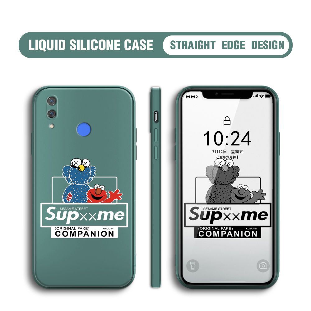 BILI for Huawei Nova 3 Back Cover Sesame Street Companion Multicolor Liquid Silicone Phone Case Soft Square Lens Protection Phone Cases