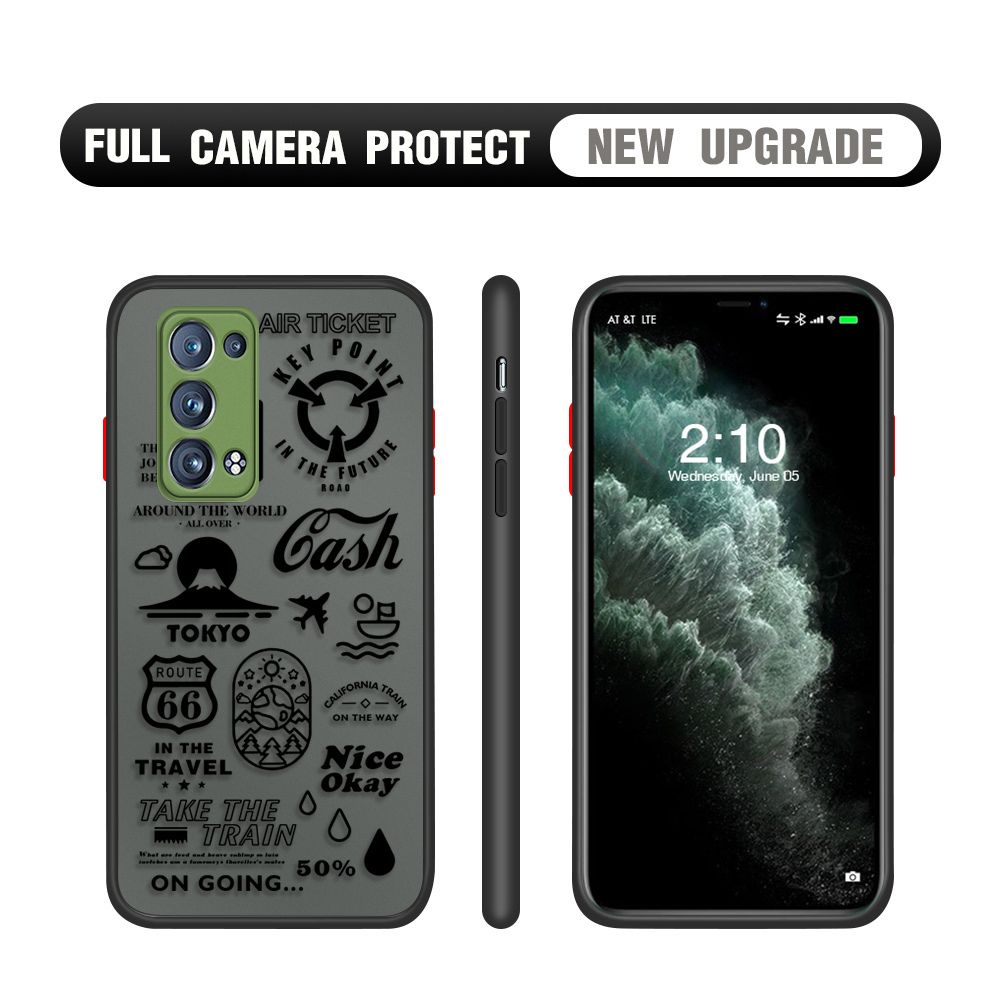 Hontinga for OPPO Reno6 Pro 5G Case Travel Poster Camera Shockproof Protection Cases Edge Frosted Transparent Phone Cover