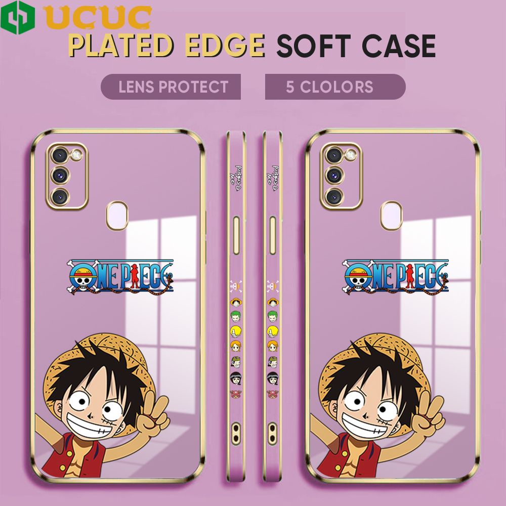UCUC for Samsung Galaxy M21 M30S Back Cover + Free Lanyard Wave Luffy Luxury 6D Plating Case Side Pattern Soft Silicone Square Phone Cases