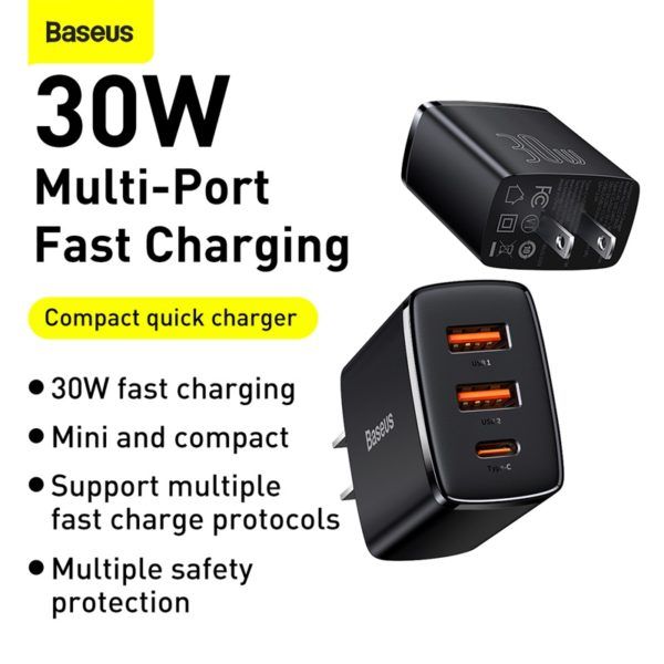 Baseus 30W cccp30uc Compact Quick Charger 2U+C CN