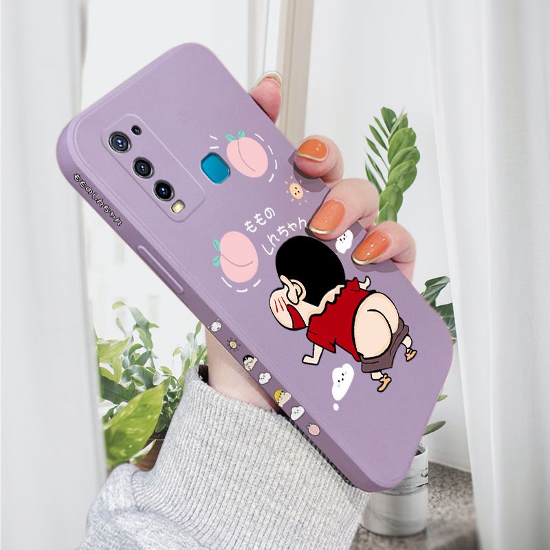 AMORVOR for Vivo Y50 Y30 Y30I Back Cover Cute Cartoon Crayon Shin-Chan Side design Soft Case Liquid Silicone Phone Cases
