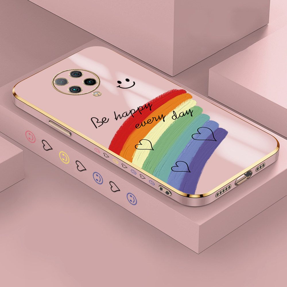 Jizetin (Free Lanyard) Xiaomi Poco F2 Pro / Redmi K30 Pro Case Rainbow Doodle Luxury 6D Plating Soft Casing Silicone Ultra Thin Phone Cover