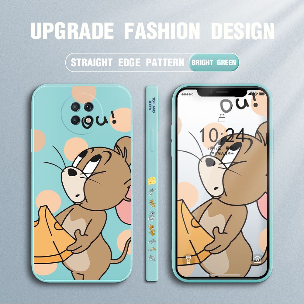Jizetin for Xiaomi Redmi Note 9T Case Tom and Jerry Design Side Design Phone Case Square Edge Pattern Liquid Silicone Cases Full Cover Camera Shockproof Protective Case