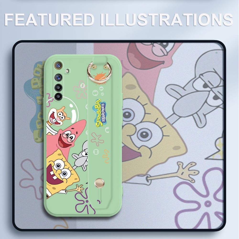 UCUC for Realme 6 Wrist Strap Case Funny Cartoon Sea Creatures Cover Ultra Thin Anti Fall Liquid Silicone Phone Case