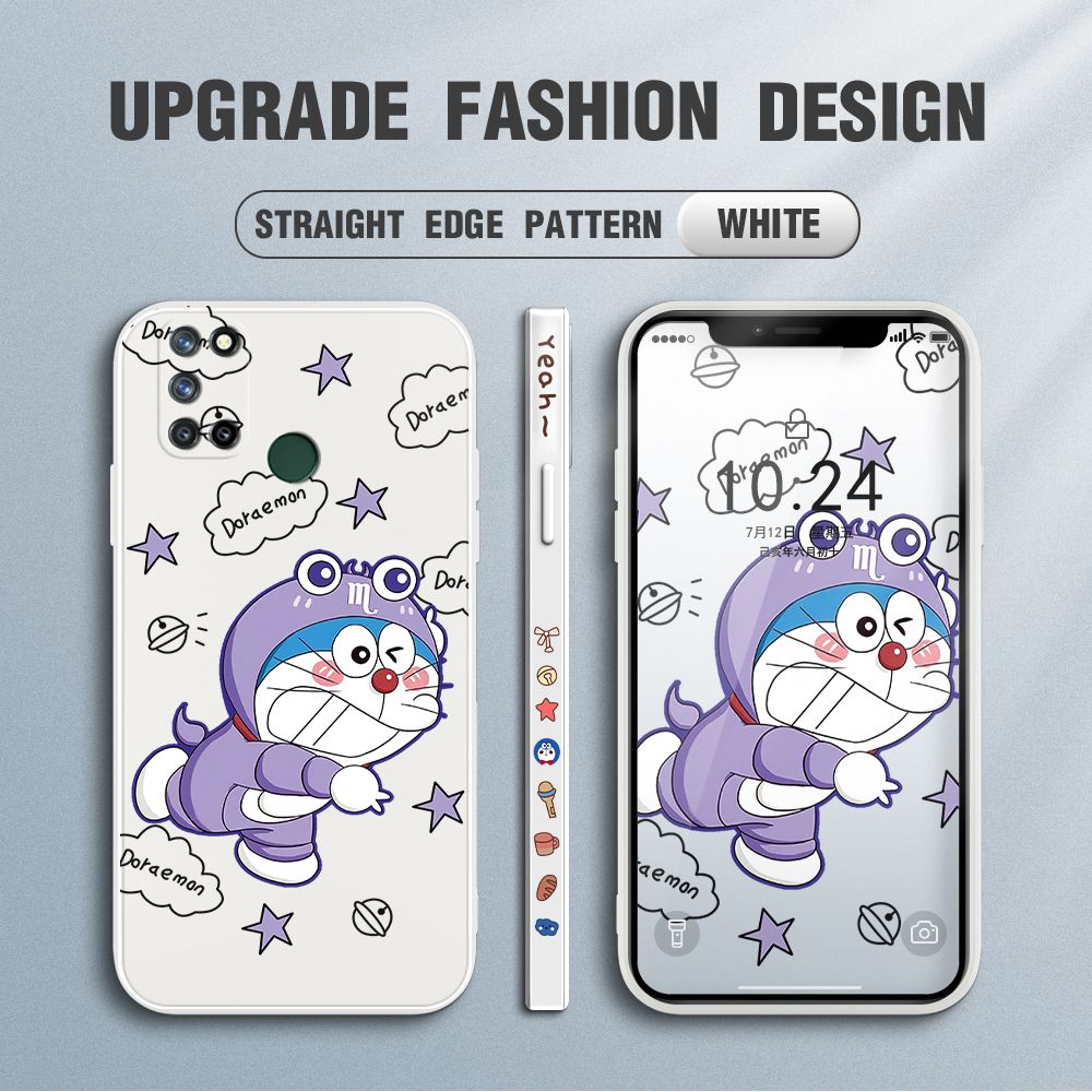 Jizetin for Realme 7i / Realme C17 Case Cute Cartoon Purple Doraemon Anime Side Design Phone Case Ultra Soft Edge Pattern Liquid Silicone Phone Cases