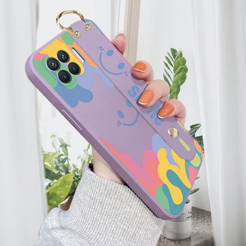 Jizetin for OPPO F19 Pro / A93 2020 Wrist Strap Case Soft Candy Color Splash Ink Cover Ultra Thin Anti Fall Liquid Silicone Phone Case