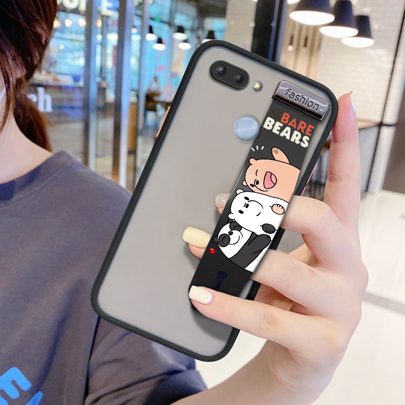 UCUC for Xiaomi Redmi 6 Wrist Strap Case Cute Cartoon Three Little Bears Wristband Printing Cover Shockproof Frosted Phone Case