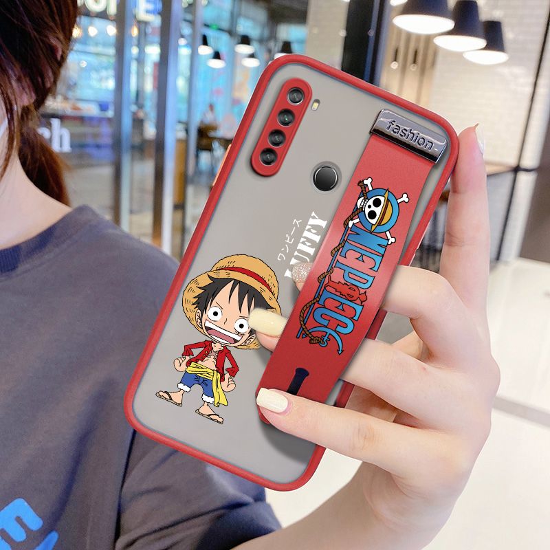 UCUC for Xiaomi Redmi Note 8 Wrist Strap Case Anime One Piece Luffy Wristband Printing Cover Shockproof Frosted Phone Case