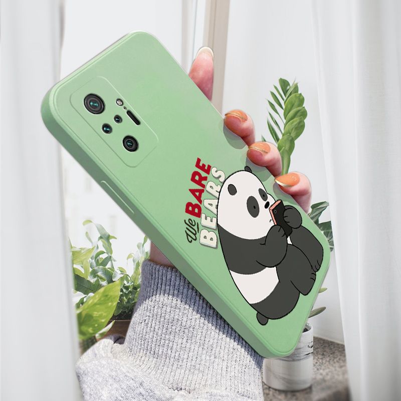 AMORVOR for Redmi Note 10 Pro/Note 10 Pro Max Back Cover Cartoon Cute Panda Side design Soft Case Liquid Silicone Phone Cases