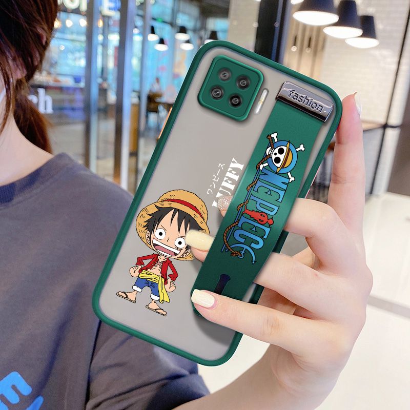 UCUC for OPPO A73 2020 Wrist Strap Case Anime One Piece Luffy Wristband Printing Cover Shockproof Frosted Phone Case