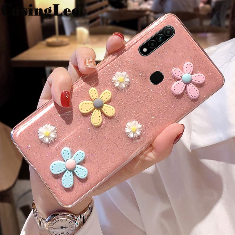 Protect Cover For Huawei Y6P Case Soft silicon Moon Glitter Bling Full Stars Flower Back Cover for Huawei Y6P Phone cases For girls and Boys