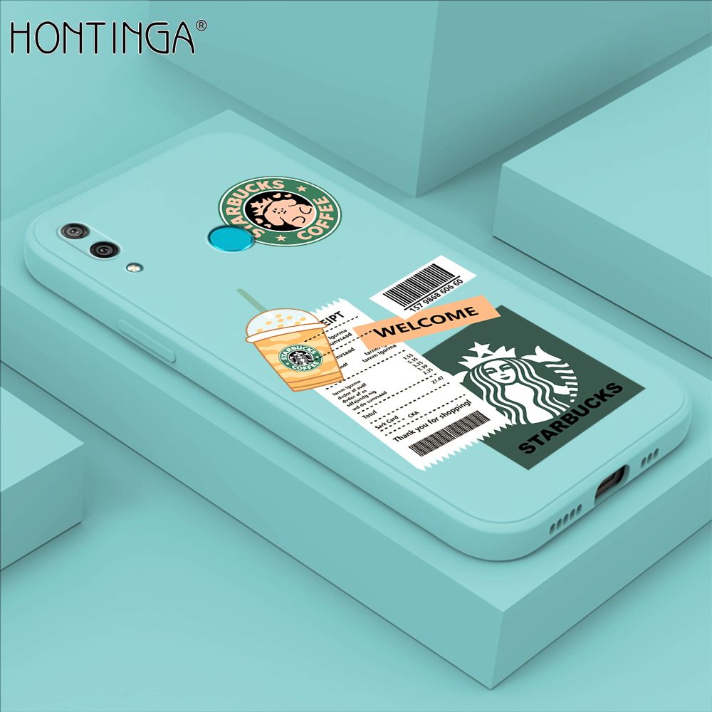 Hontinga for Huawei Y7 2019 / Y7 Prime 2019 Back Cover New Coffee Order Cases Square Edge Liquid Silicone Phone Case