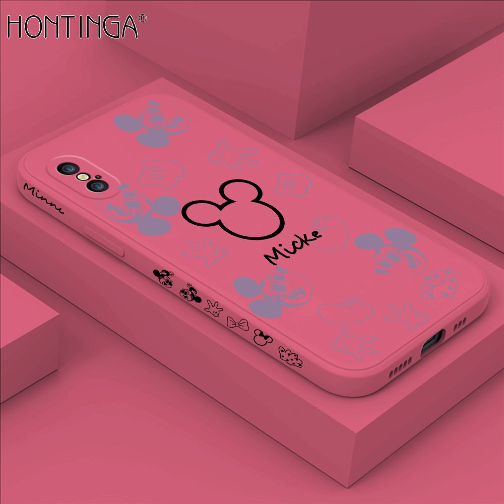 Hontinga for iPhone X XS Case Side Design Cute Mouse Avatar Back Cover Soft Square Edge Pattern Liquid Silicone Trend Phone Cases