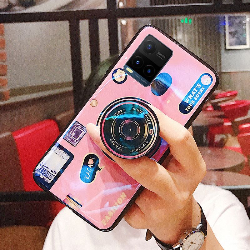 Phone Case Vivo Y33S Back Cover Cute 3D Design Camera Phone Cases with Stand Holder Lanyard Soft Silicone Shockproof Vivo Y33S Case