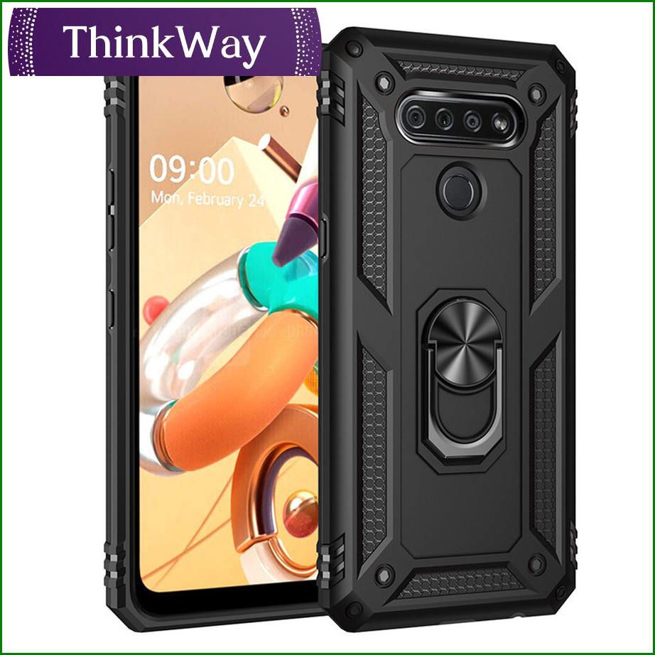 Car with 360 Degree Metal Swivel Ring Bracket Double Layer Shock Resistant Drop Armor Protective Cover For LG K50S & LG Stylo6