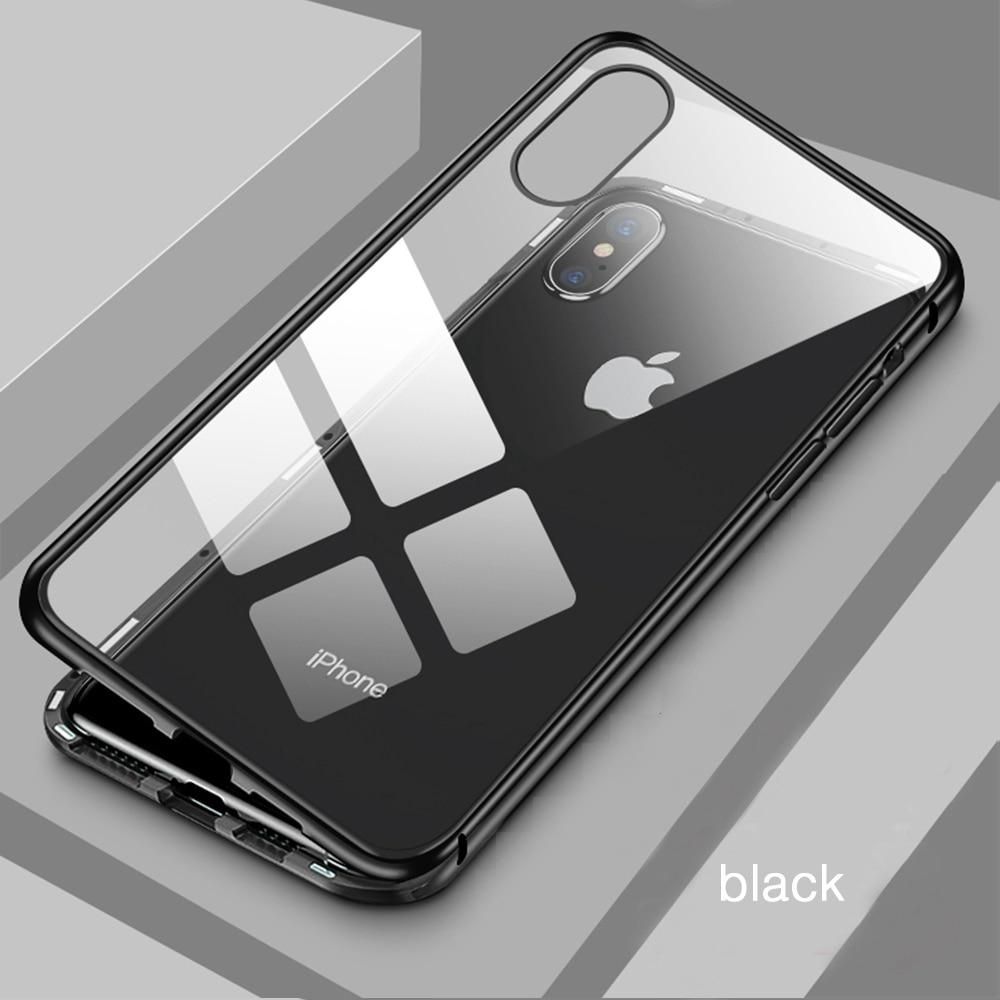 For iPhone 11 Pro X Xs Max XR 8 7 6 6s Plus Phone Case, Double Sided Glass 360 Full Cover Magnetic Adsorption Metal Frame Casing