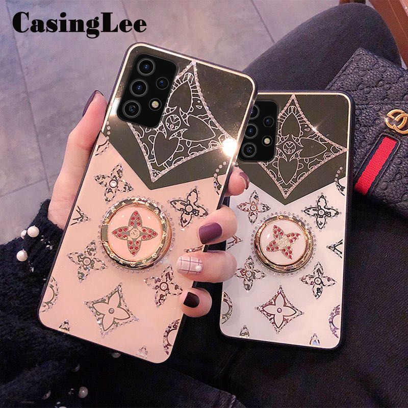 CasingLee For Samsung Galaxy A52S case Navigation Magnetic Ring Holder Luxury Diamond clover Mirror Back  Cover Samsung A52S Phone cases cover Luxury with Lanyard