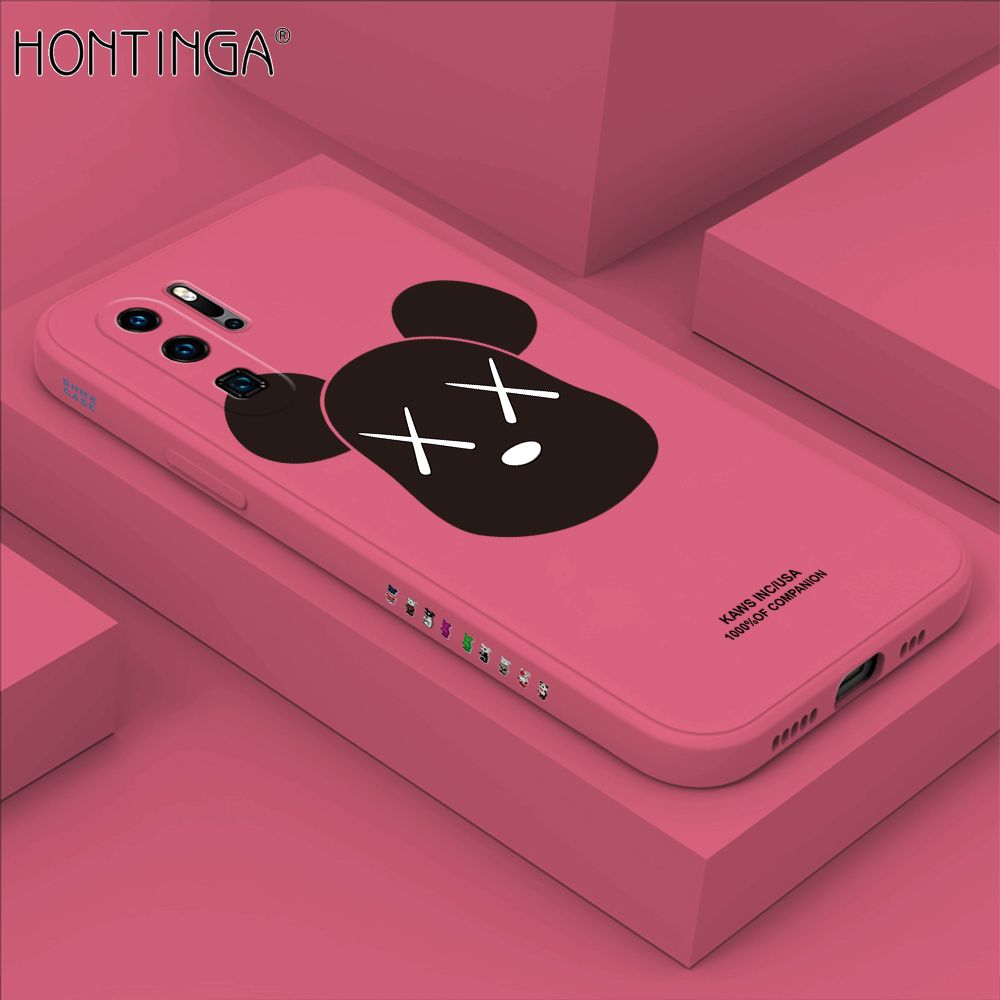 Hontinga for Huawei P30 Pro Case Side Design Violent Bear Head Back Cover Soft Square Edge Pattern Liquid Silicone Trend Phone Cases