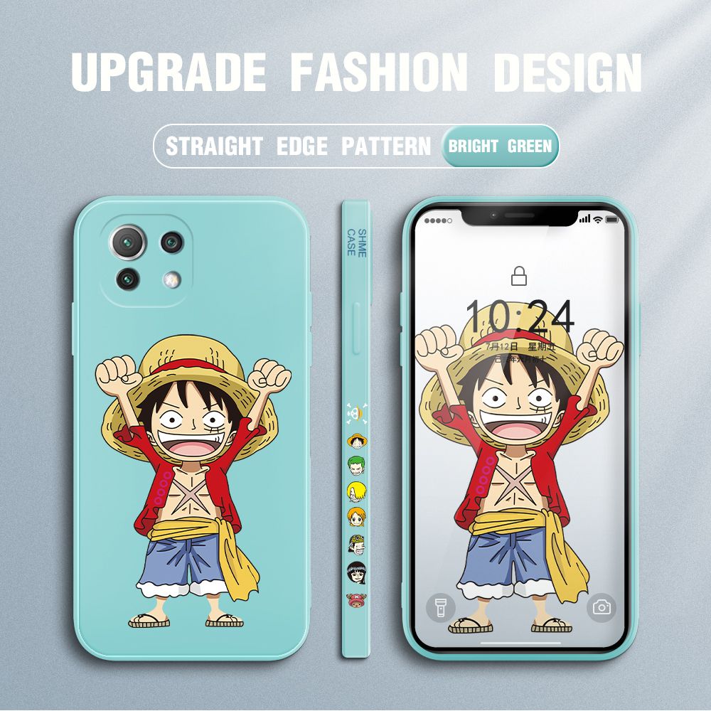 Jizetin for Xiaomi Mi 11 Lite 5G / 11 Lite 5G NE Case Anime One-Piece Monkey D. Luffy Anime Side Design Phone Case Square Edge Pattern Liquid Silicone Cases Full Cover Camera Shockproof Protective Case